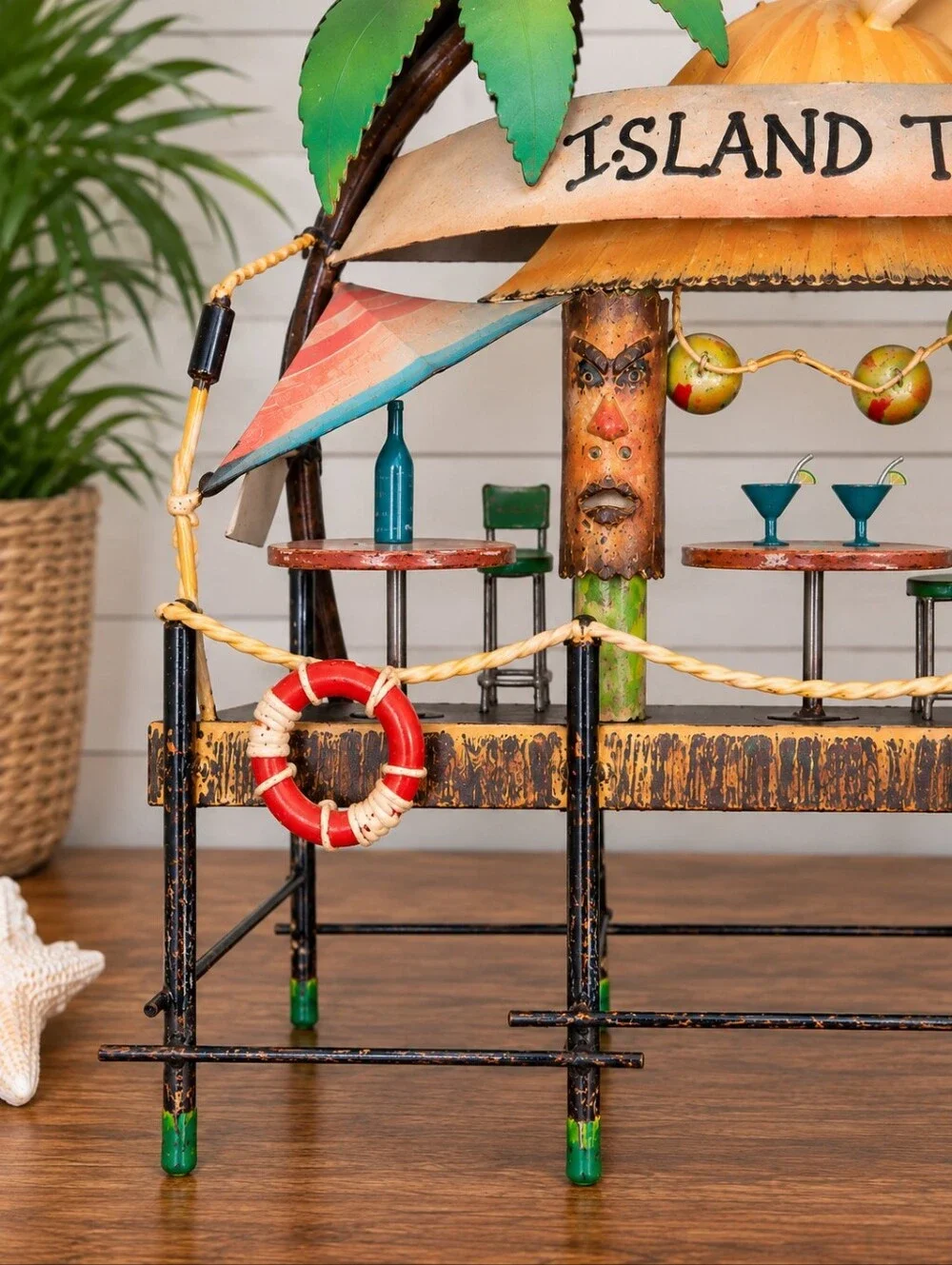 Island Time Tiki Bar Metal Sculpture Tropical Beach Decor